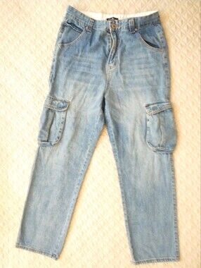 Yeokou Loose Fit Men's Cargo Jeans Y2K Hip Hop Size 34 Light Wash